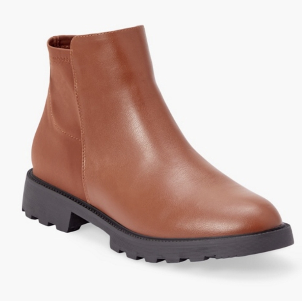 New JustFab Booties, Demi Contrast, Leather Brown